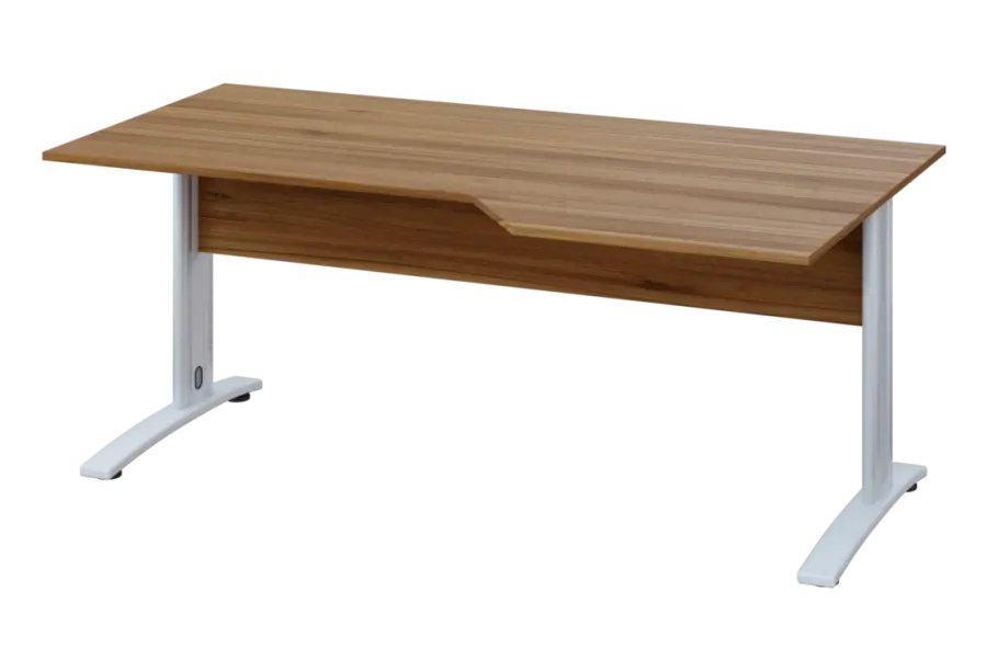 EZK 28 - 186 stůl kancelářský, rohový, pravý, kovová podnož bílá, deska 25 mm, široký 1800 mm, ořech světlý